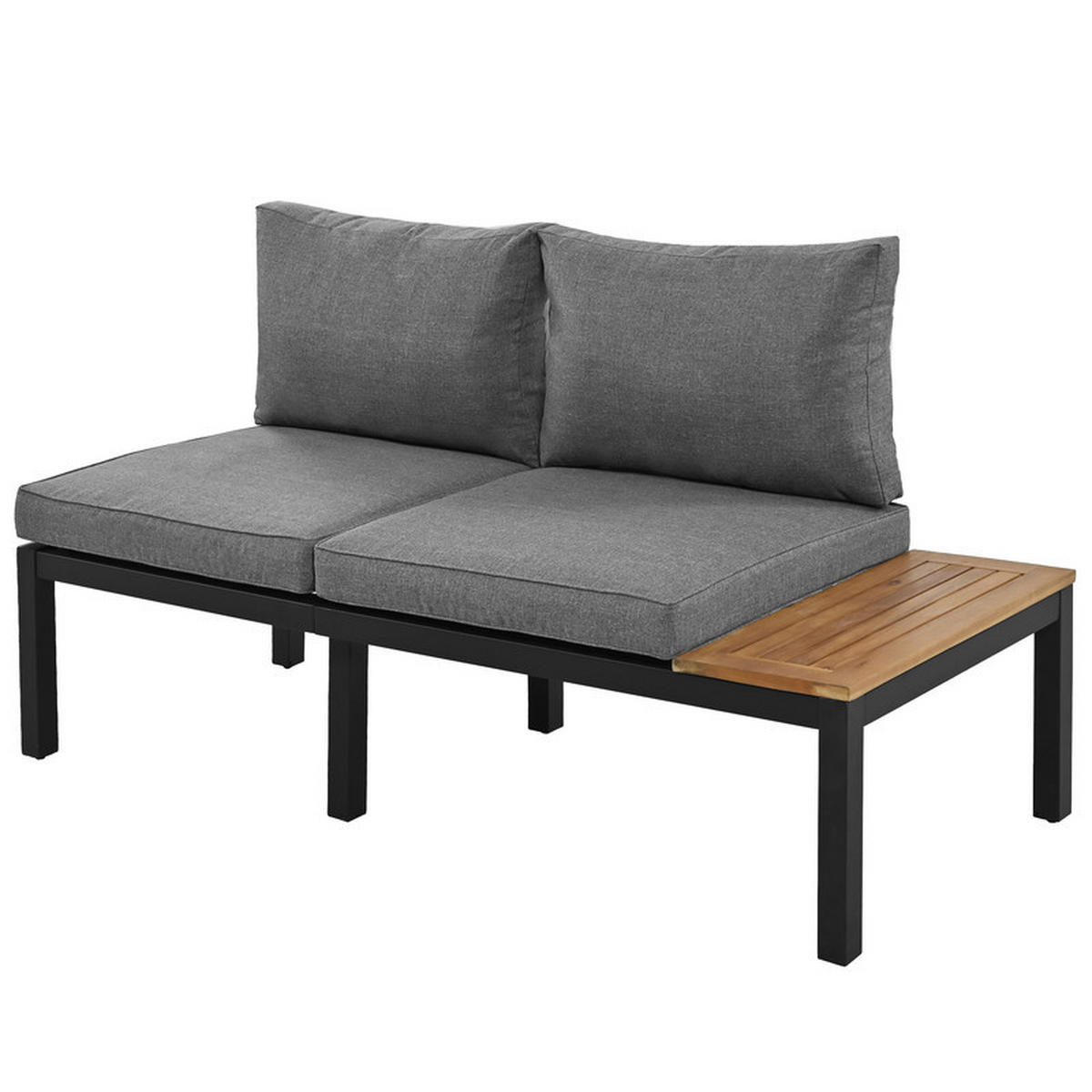 GARTENLOUNGE-SET GRAU 2 Zweisitzer mit Akazien-Tisch und Stoffbezug - Grau, Textil - BLACKCUP