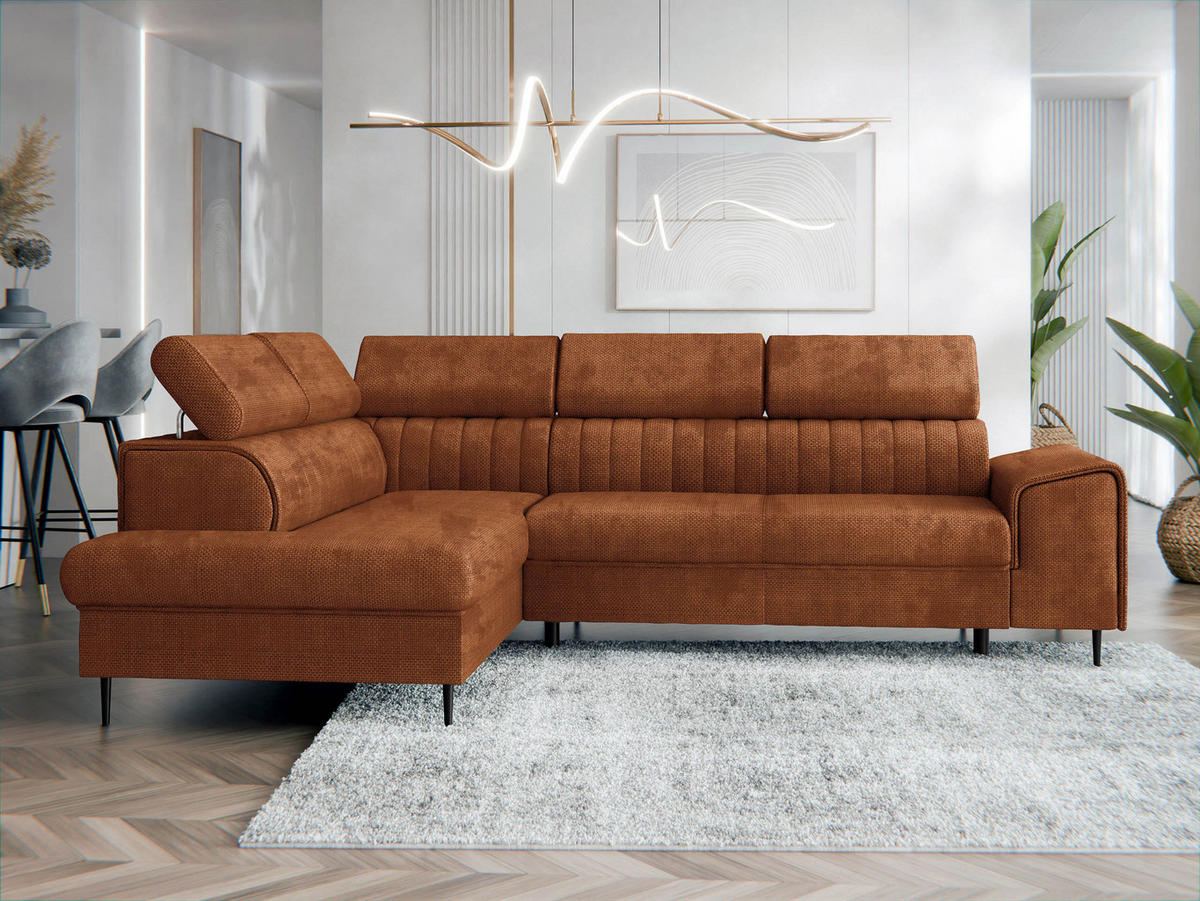 ECKSOFA Kadurin, Seite: Links - Schwarz/Bronzefarben, Holz/Kunststoff (276/206cm) - MIRJAN24