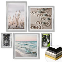 WANDBILDER 5er Set - 50x50 cm & 20x30 cm & 40x60 cm Silberner Rahmen - Nachthimmel, Berge, Sterne - Silberfarben, Kunststoff (40/60cm) - ArtPrintCave