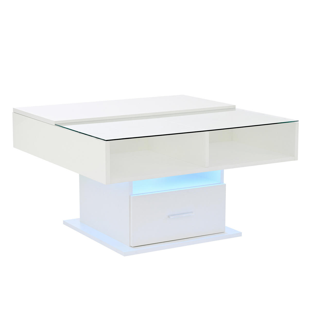 KONFERENČNÍ stolek 78/78/59,5 cm bílý z dřevotřísky s LED osvětlením a úložným prostorem - bílá, kompozitní dřevo (78/78/59.5cm) - OKWISH