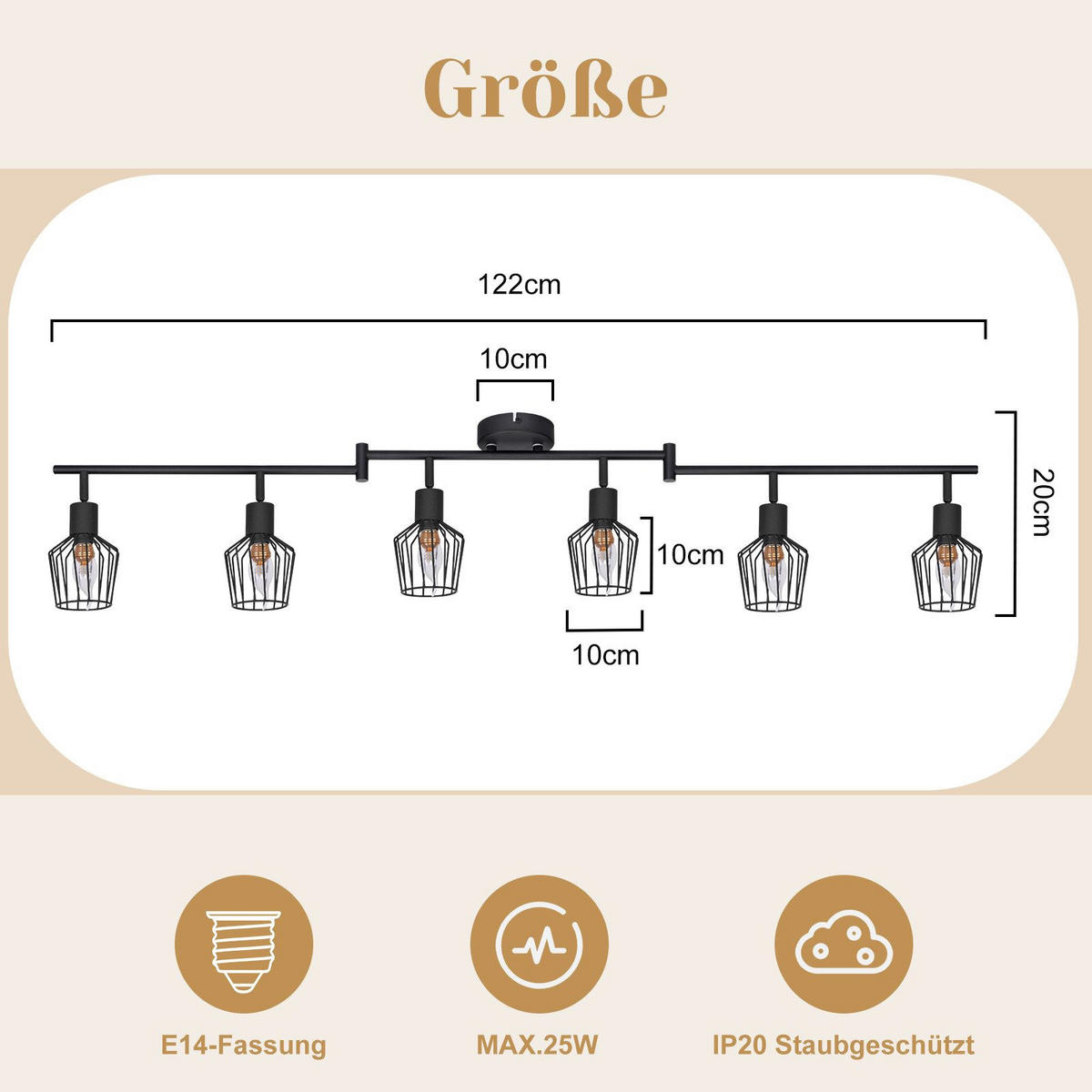 STRAHLER Dynamisch 6-flammig 122/20/10 cm - Schwarz, Metall (122/20/10cm) - ZMH