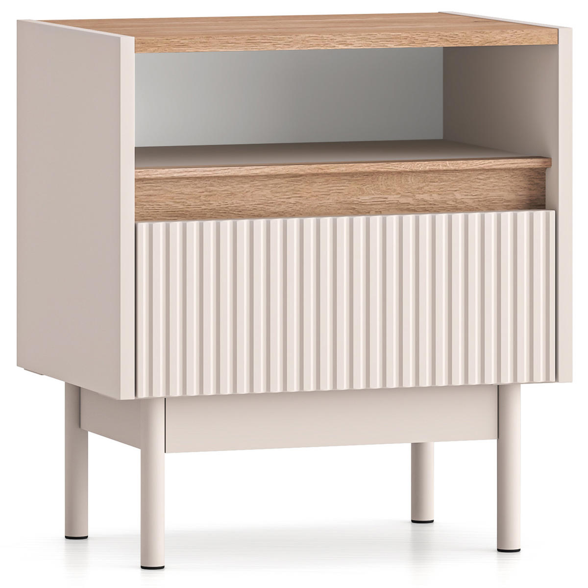 NACHTTISCH NALIA, Creme/Eiche - Eichefarben/Creme, Holzwerkstoff/Metall (50/55/35cm) - KONSIMO®