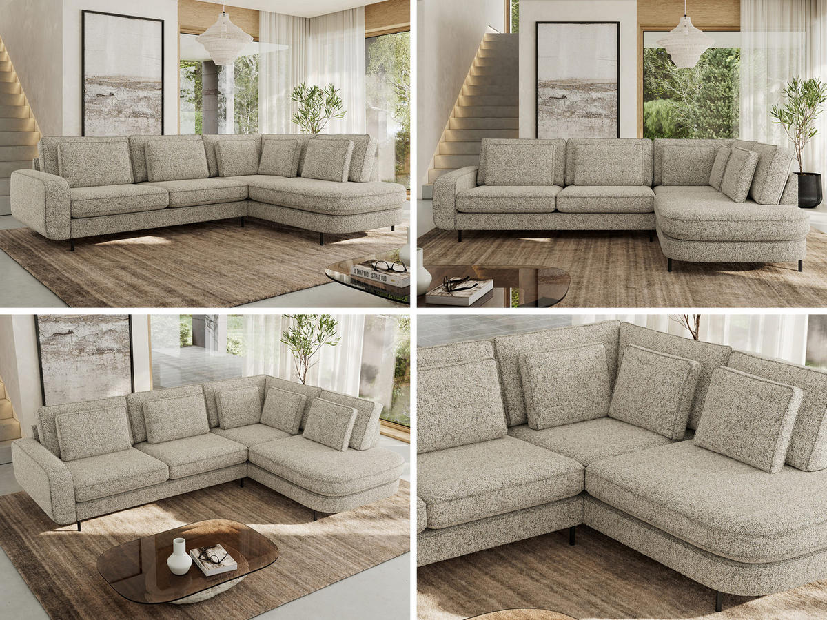 ROHOVÁ SEDAČKA CALENO L - Béžová Strukturovaná látka - Levá Strana - černá/béžová, kov/textil (317/225cm) - MKS