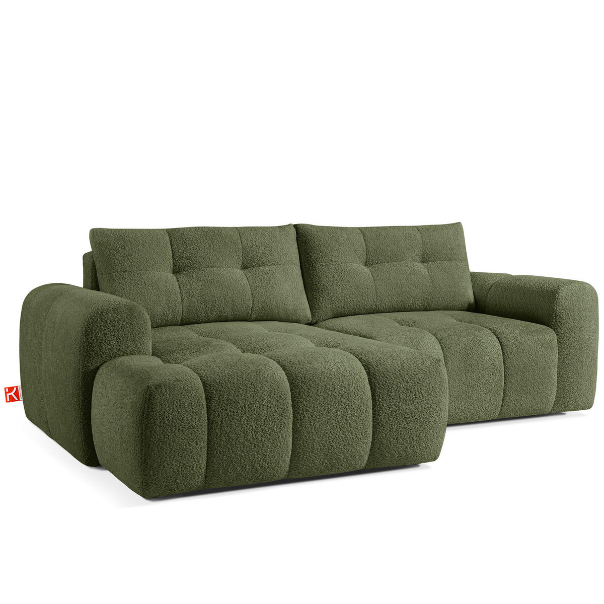 ECKSOFA MIT HOCKER RAVIA, Bouclé, Olivgrün - Olivgrün, Holz/Textil (96/50cm) - KONSIMO®