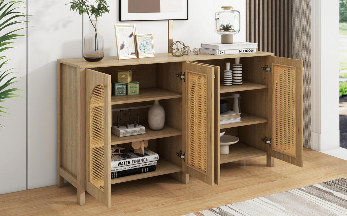 SIDEBOARD 145/40/80 cm natur aus MDF mit 4 Rattantüren - Naturfarben, Holzwerkstoff (145/40/80cm) - OKWISH