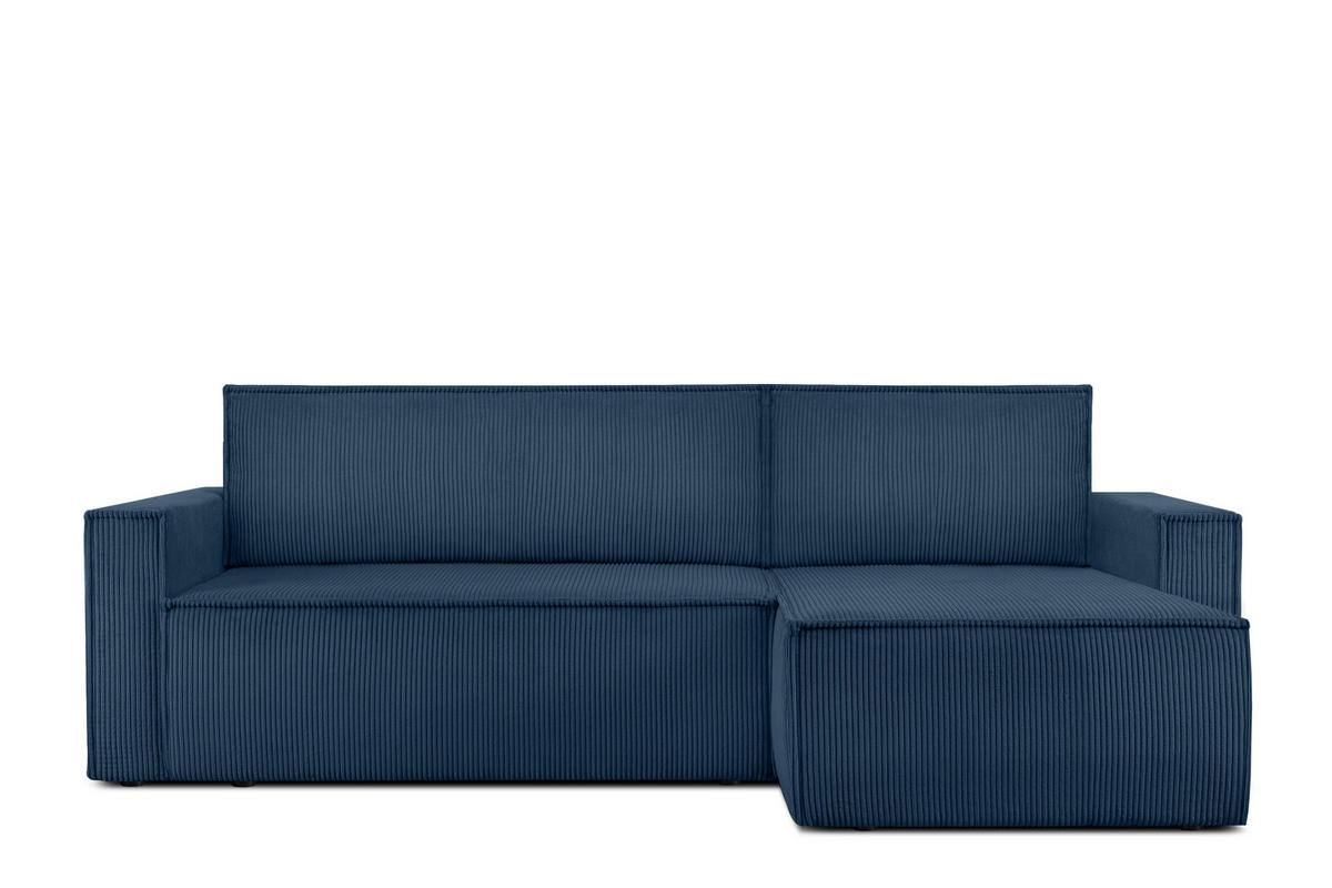 ECKSOFA-LINKS/RECHTS NAPI Schlaffunktion mit Cordbezug, blau - Blau/Schwarz, Textil (246/148cm) - KONSIMO®