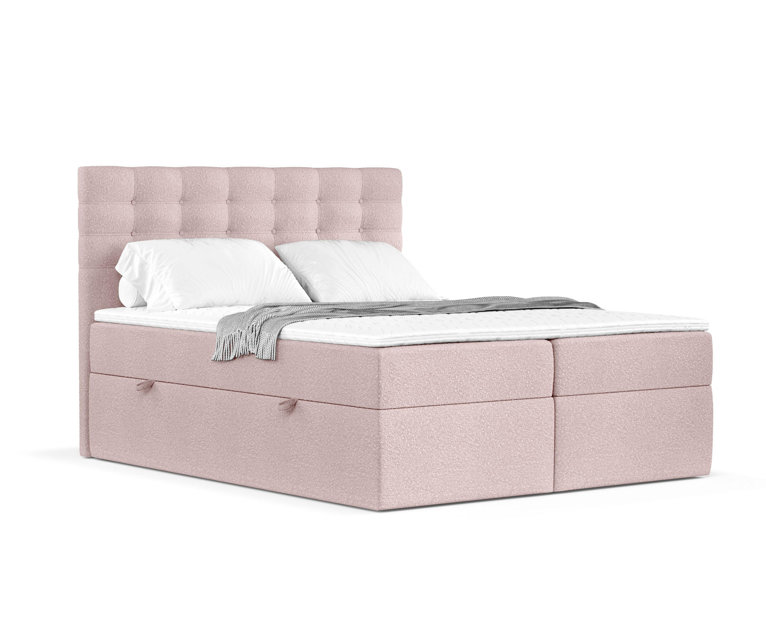 BOXBETT Sansa Hellrosa 200/200 cm mit Taschenmatratze und Topper - Hellrosa/Schwarz, Holz/Holzwerkstoff (200/200cm) - Maison de Reve