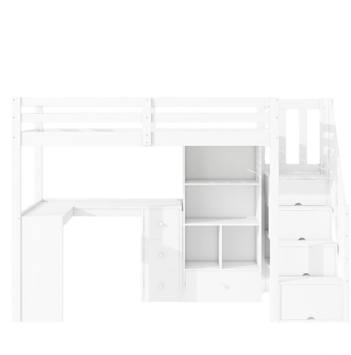 HOCHBETT 90/200 cm mit Schreibtisch, Schubladen, Regalen und Stauraumleiter aus Kiefer , Weiß - Weiß, Holzwerkstoff (90/200cm) - Redom