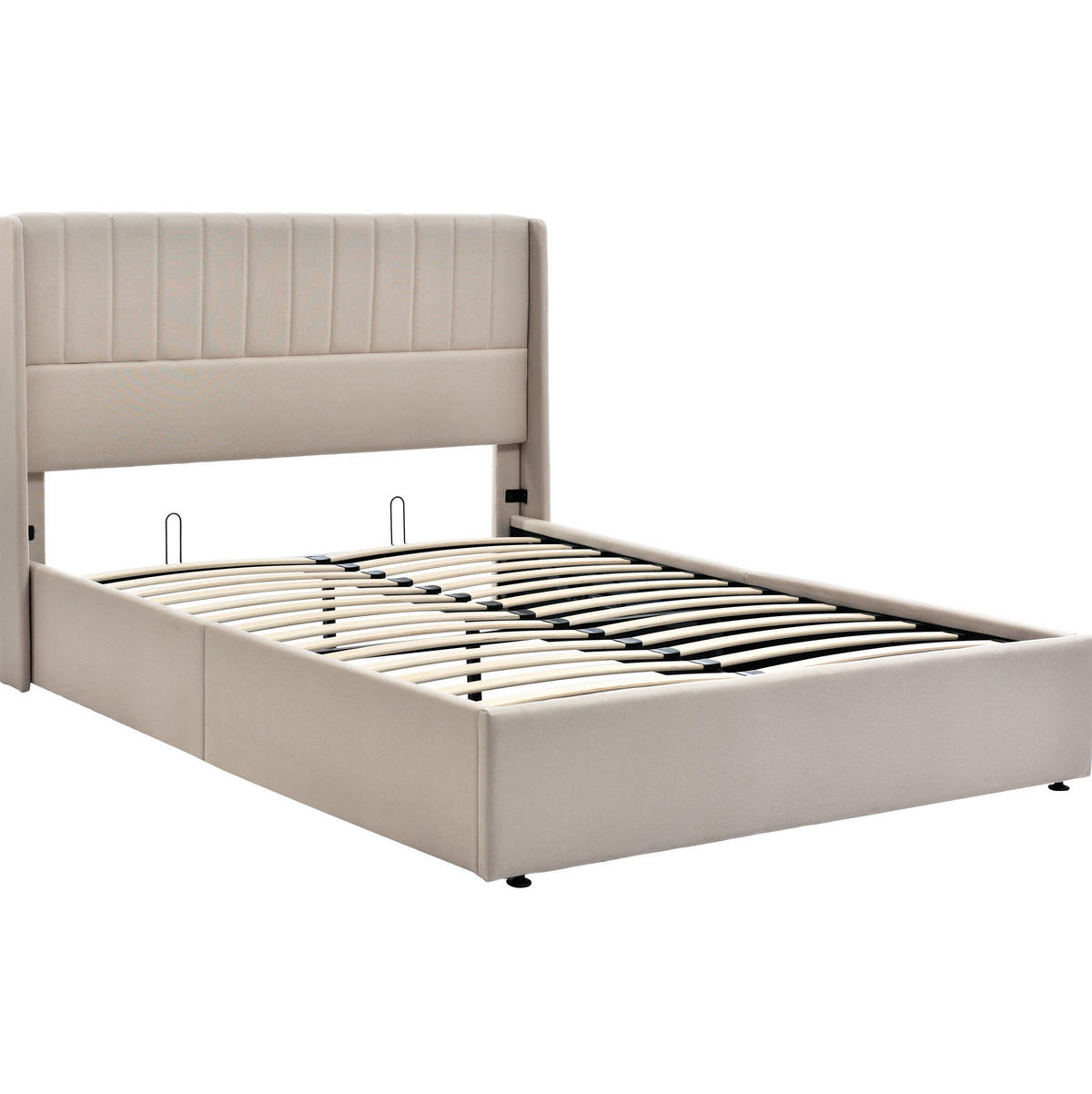 BETT mit Bettkasten 140x200 cm Leinen Beige - Beige, Metall (140/200cm) - Meubliv