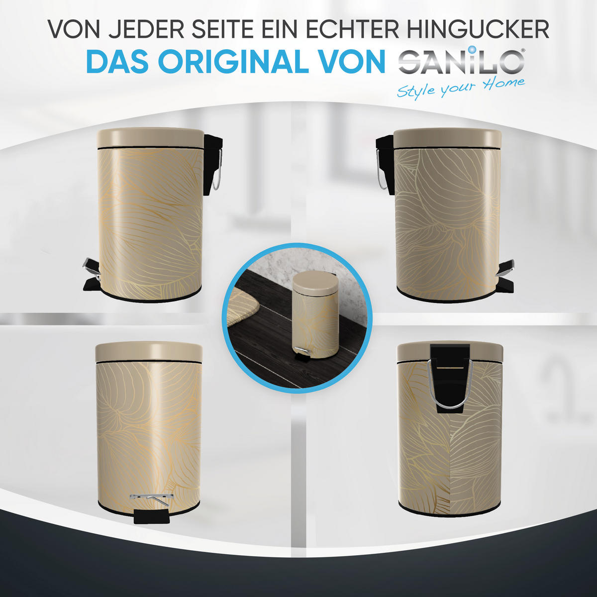 KOSMETIKEIMER Hosta - Beige/Goldfarben, Kunststoff/Metall (17/25/25cm) - Sanilo