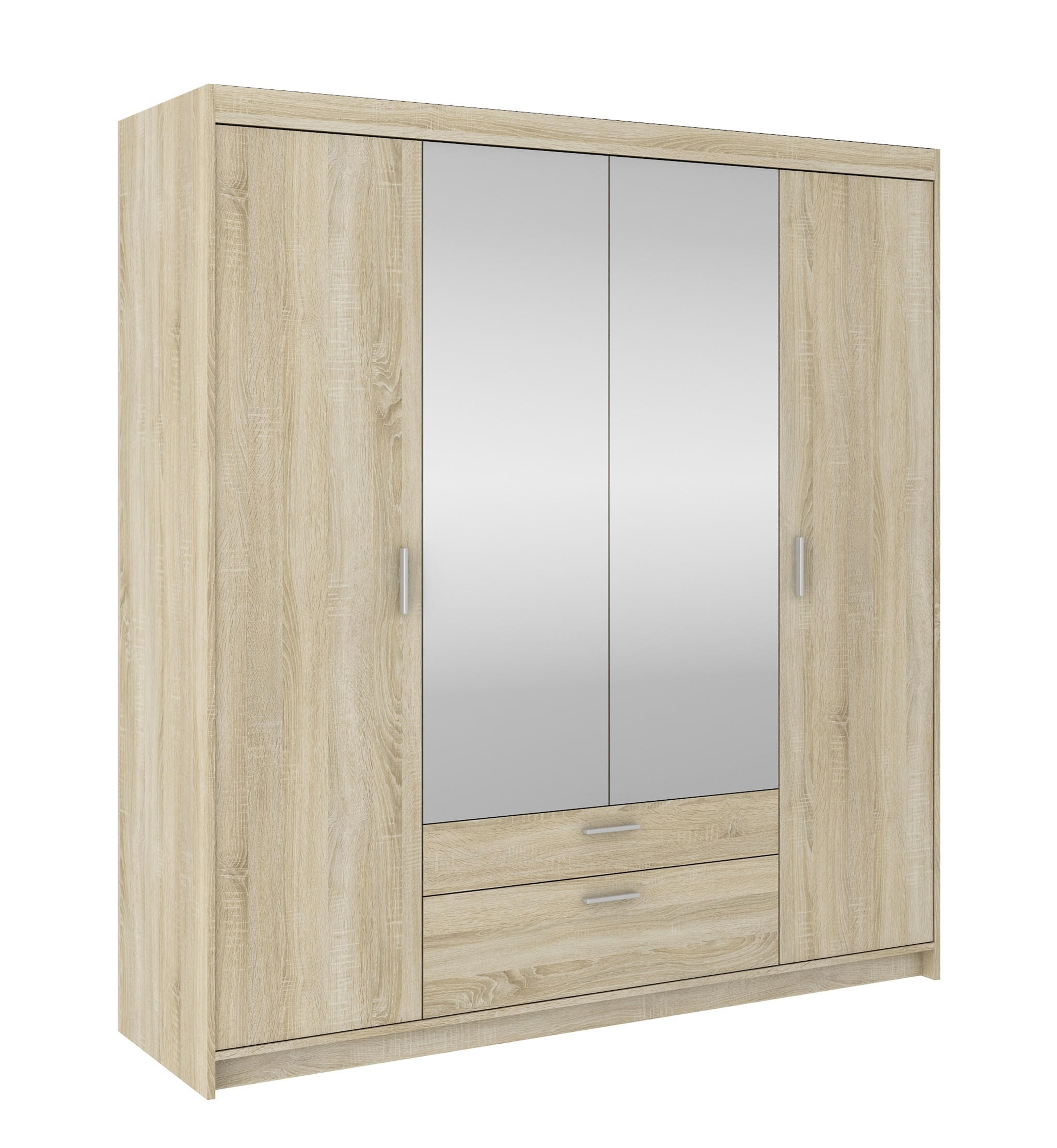 KLEIDERSCHRANK Storicos Sonoma Eiche 176,3/190,5/53 cm - 4T2S Modern mit Schubladen und Spiegel - Beige, Holzwerkstoff/Kunststoff (176.4/190.6/53cm) - AX Living