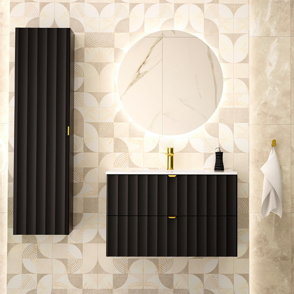 BADMÖBEL 80cm Lexa 2er-Set Schwarz - Schwarz, Holzwerkstoff (80/50/45.8cm) - Petits-meubles