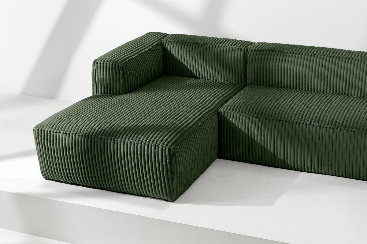 ECKSOFA-LINKS FEROX Modern, Cord-Stoff, dunkelgrün - Dunkelgrün, Textil (305/175cm) - KONSIMO®