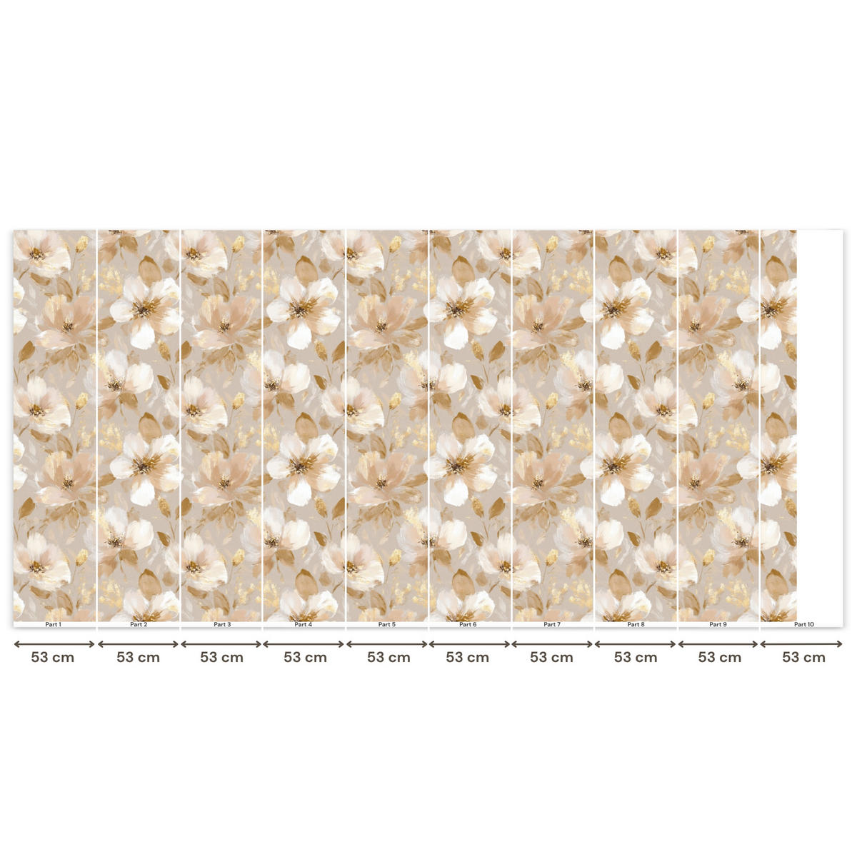 TAPETE - Blumen - künstlerisch - Gold - 500x240 cm - Beige, Papier (500/240cm) - OnlyWow
