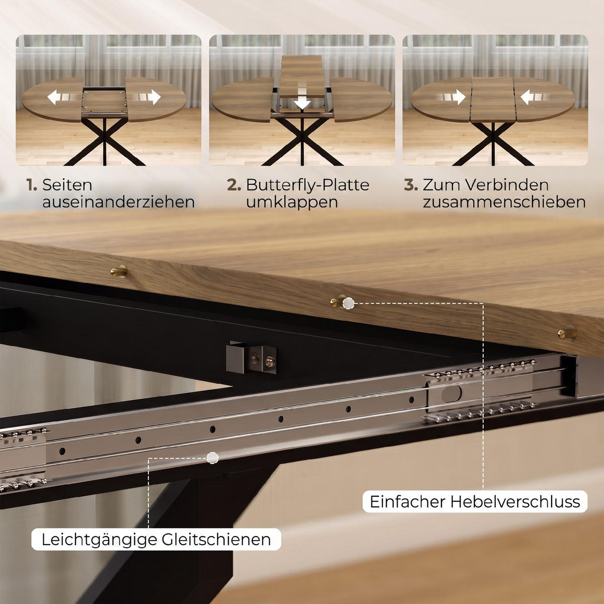 ESSTISCH Braun ausziehbar 135/100/75 cm - Braun, Metall (135/100/75cm) - PANGIVO
