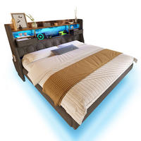 POLSTERBETT 160/200 cm mit LED-Beleuchtung, USB- und Type-C-Anschluss, Stauraum-Kopfteil und Matratze aus Leinen, Grau - Grau, Textil (160/200cm) - Redom