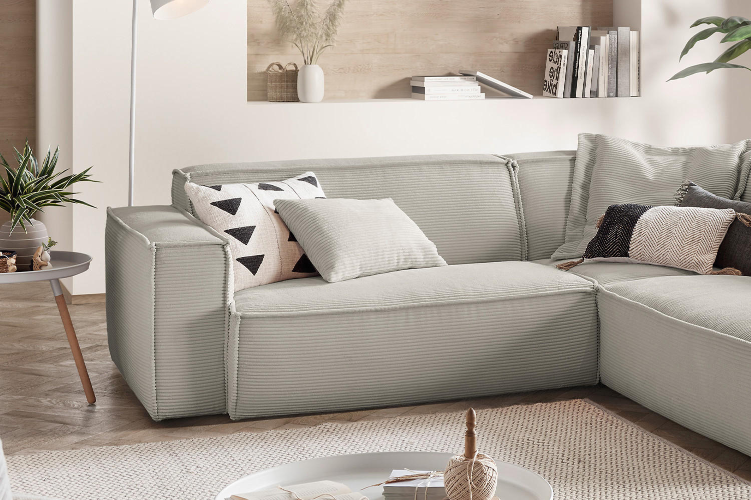 ECKSOFA SAMU Steingrau Cord - Greige/Schwarz, Textil (254/224cm) - KAWOLA