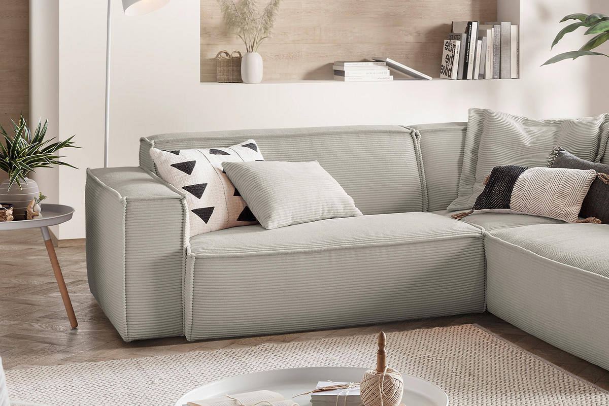 ECKSOFA SAMU Steingrau Cord - Greige/Schwarz, Textil (254/224cm) - KAWOLA