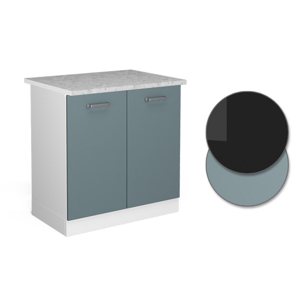 SPÜLENUNTERSCHRANK R-Line Blau-Grau 80 cm, AP Marmor - Blaugrau/Weiß, Holzwerkstoff (80/81.6/60cm) - Vicco