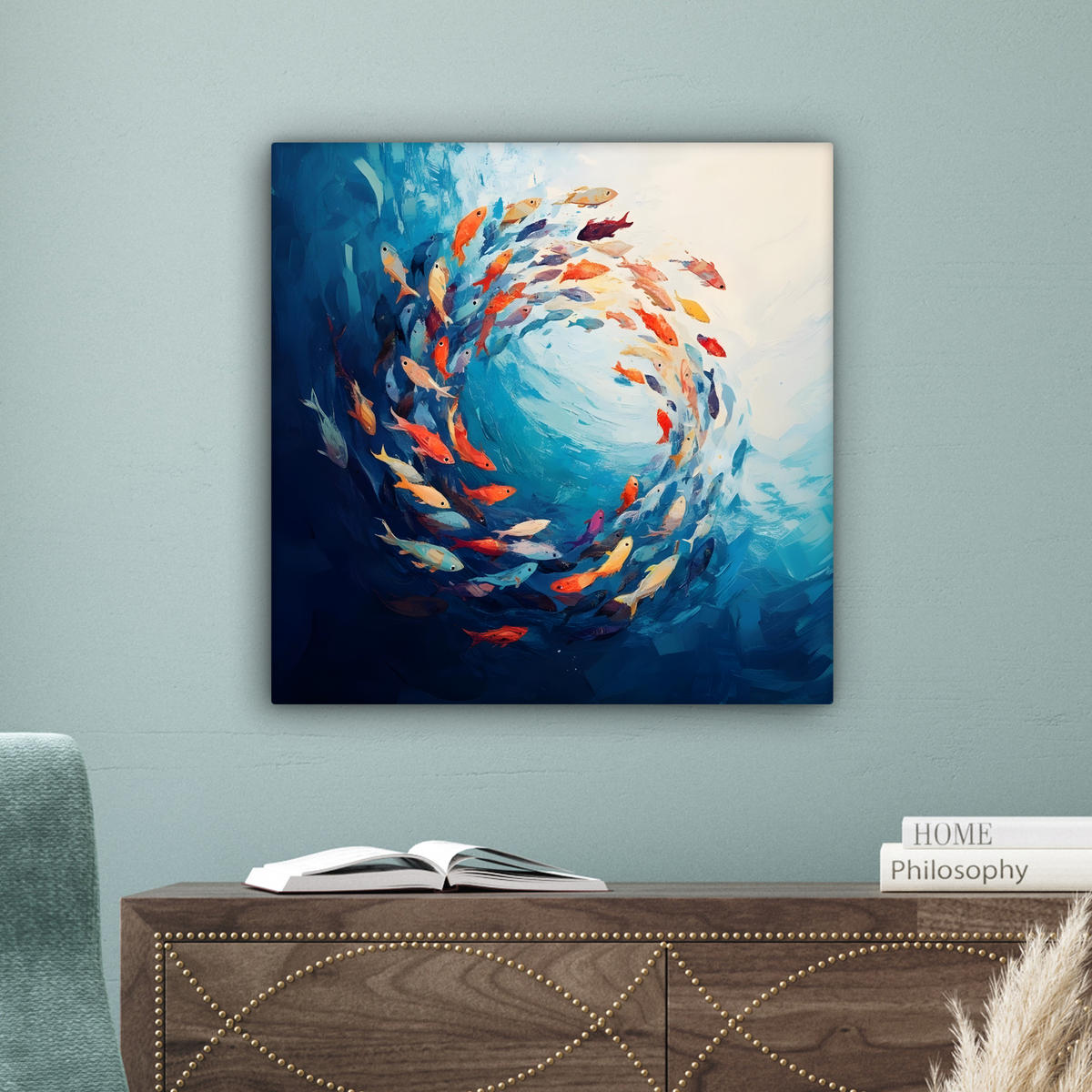 LEINWANDBILD Meer - Fische - Bunt - Dynamisch 50x50 cm - Hellblau, Textil (50/50cm) - MuchoWow
