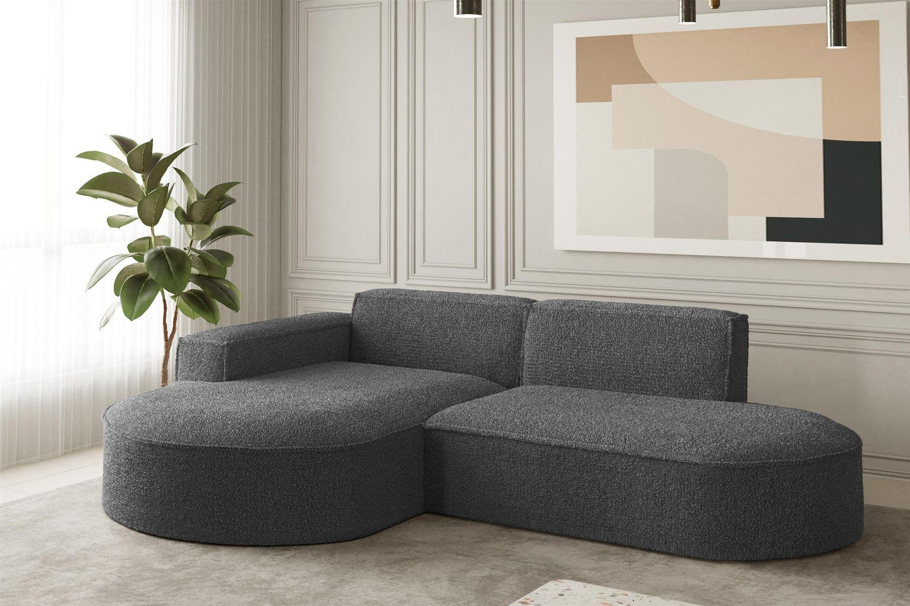 ECKSOFA Palma Xs Ottomane Ascot Bukla - Graphitfarben, Holzwerkstoff/Textil (236/165cm) - Fun Möbel