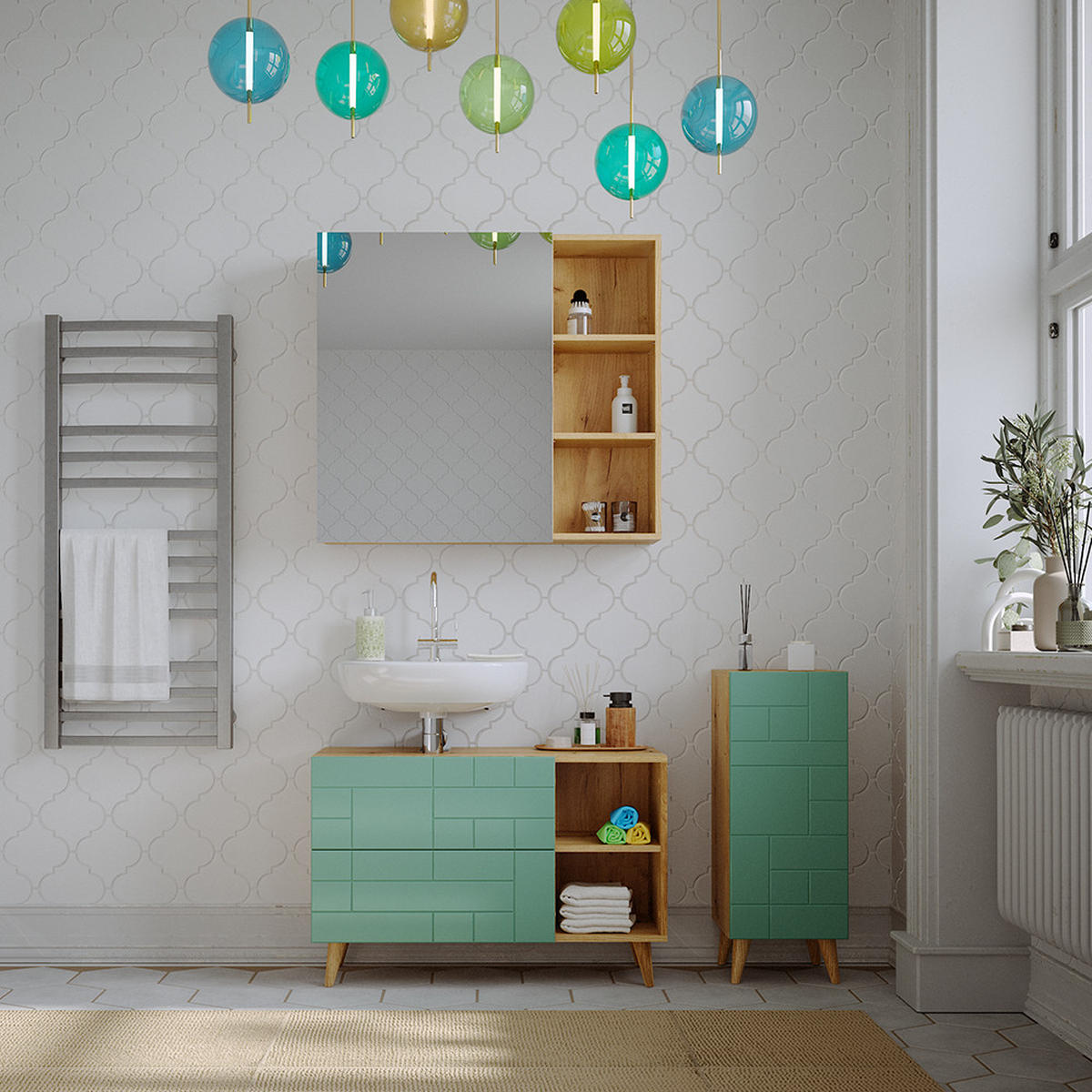 BADSPIEGELSCHRANK Rudi Eiche 90 x 80.9 cm mit Tür und offenen Fächern - Eichefarben, Holzwerkstoff (90/80.9/22.1cm) - Vicco