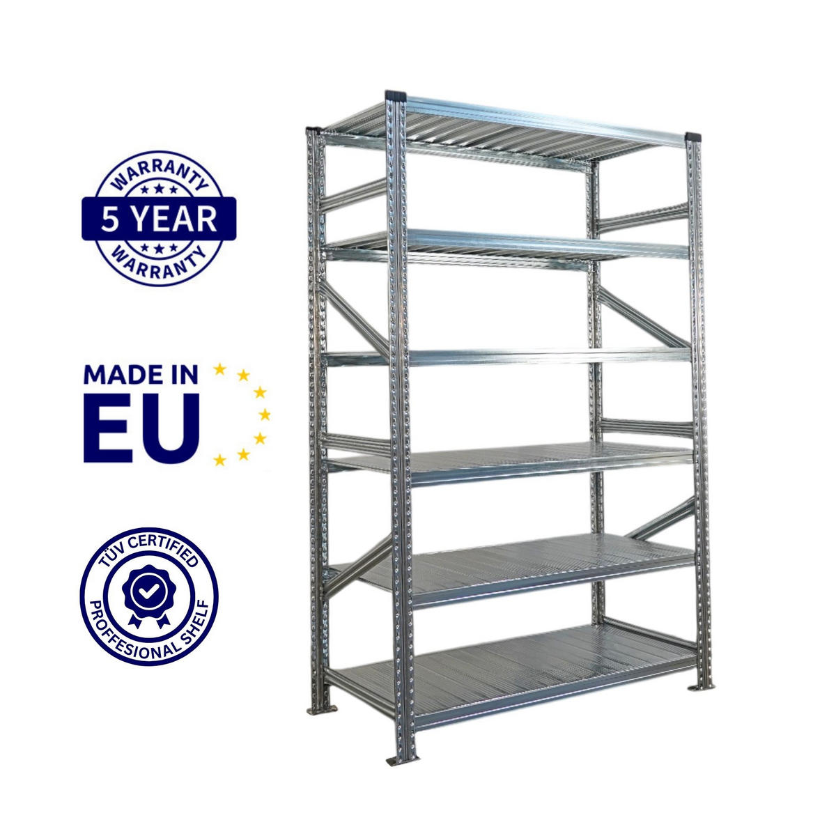 FACHBODENREGAL Proximo 210x120x60cm 6 Ebenen Beidseitig nutzbar Verzinkt - Silberfarben, Metall (120/210/60cm) - PROREGAL