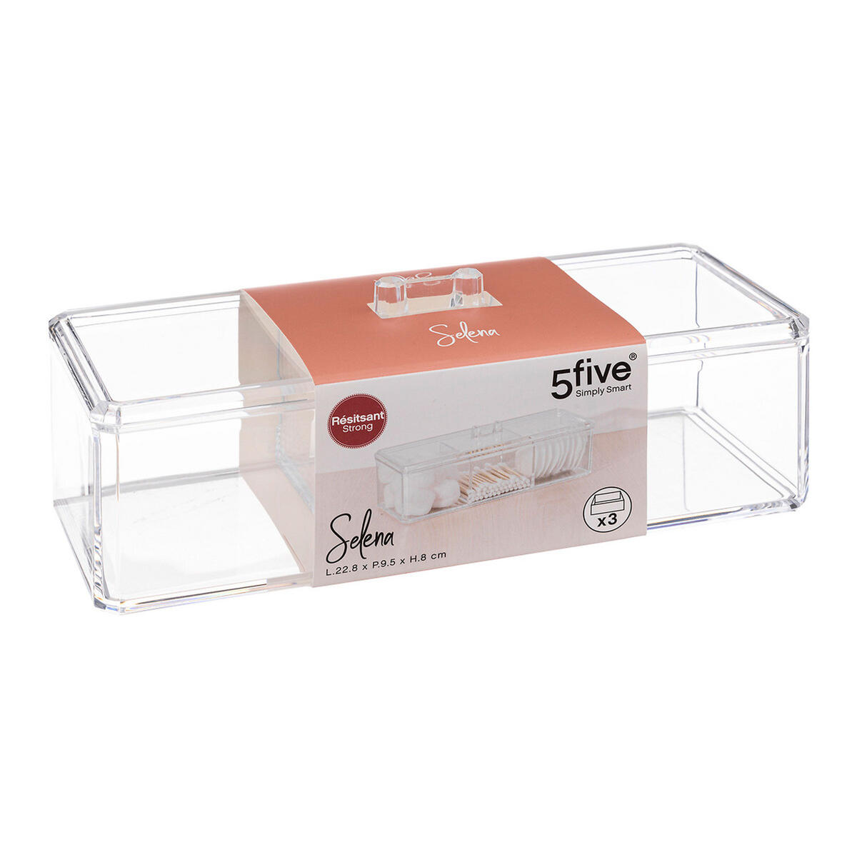 KOSMETIK-AUFBEWAHRUNGSDOSE Selena mit 3 Fächern, Kunststoff, 22.8 x 9.5 x 8 cm - Multicolor, Kunststoff (9.5/8.3/22.8cm) - 5five Simply Smart