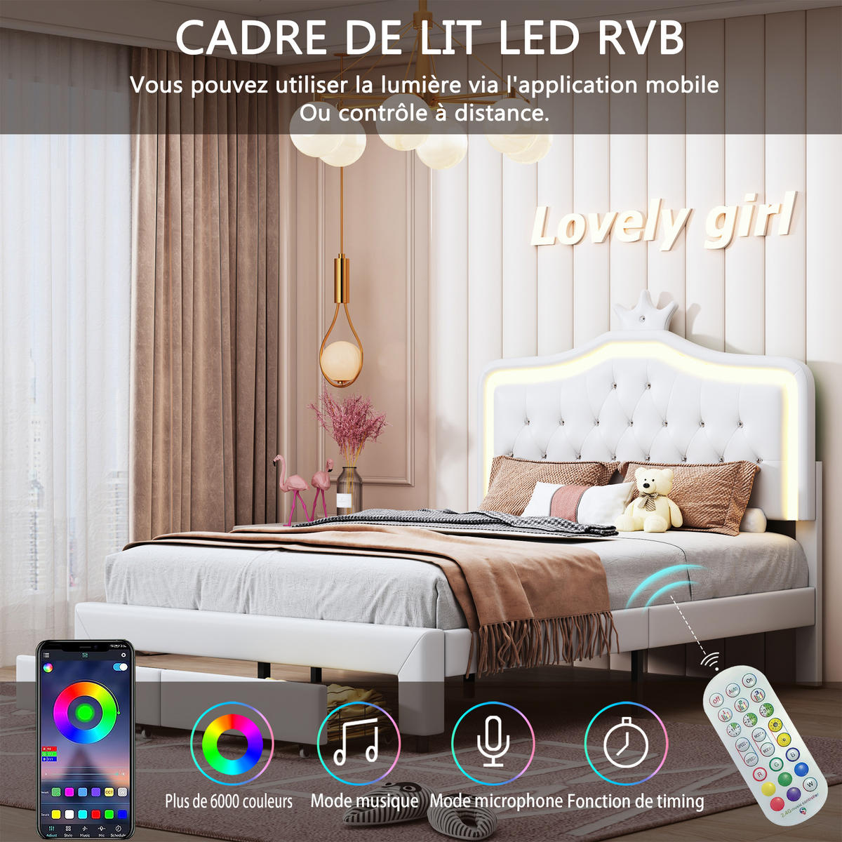 POLSTERBETT 140x200 cm mit LED-Leuchten & Schubladen, Lattenrost und Rückenlehne, Weiß - Weiß, Textil/Metall (140/200cm)