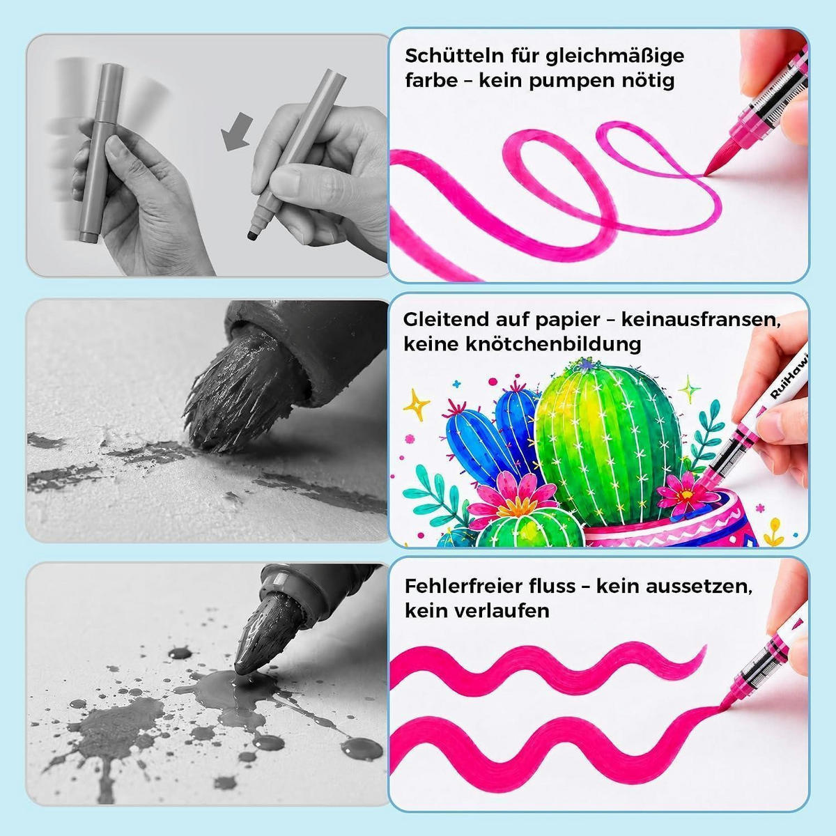 ACRYLSTIFTE 36er Set Macaron Pastell mit Pinselspitze wasserbasiert deckend für Glas Stein Holz Leinwand Stoff - Multicolor, Kunststoff (1/1/15cm)