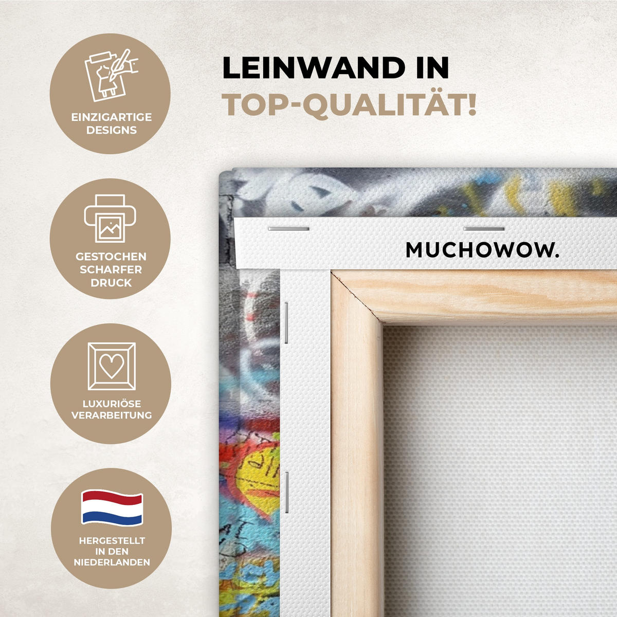 LEINWANDBILD Graffiti - Junge - Ilussie - Straßenkunst Wandbilder 80x60 cm - Hellgrau, Textil (80/60cm) - MuchoWow