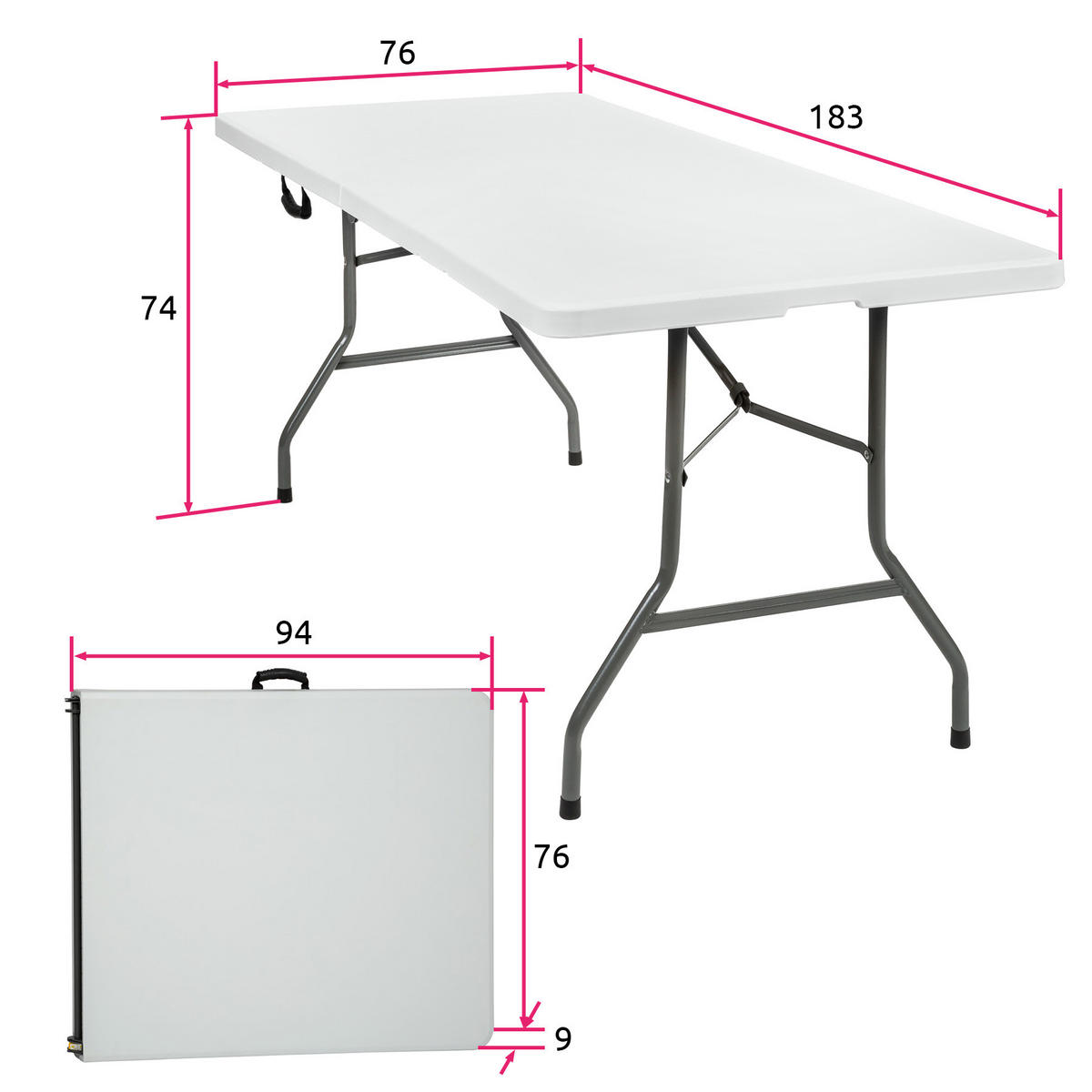 CAMPINGTISCH ,183 x 76 x 74 cm,weiß - Weiß, Kunststoff (183/76/74cm) - tectake