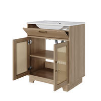 WASCHTISCHKOMBI,WASCHBECKENUNTERSCHRANK mit Keramikbecken Rattan Optik 76/46 cm - Naturfarben, Holz/Metall (87/88/46cm) - PARAFTA HOME
