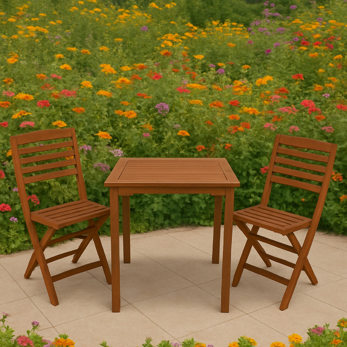 GARTEN-GARNITUR Gosport - 3-teilige Sitzgruppe (2x Klappstuhl, 1x Tisch 75x75cm quadratisch), Eukalyptus geölt. BxTxH: 75x189x93 cm - Braun, Holz - TPFGarden