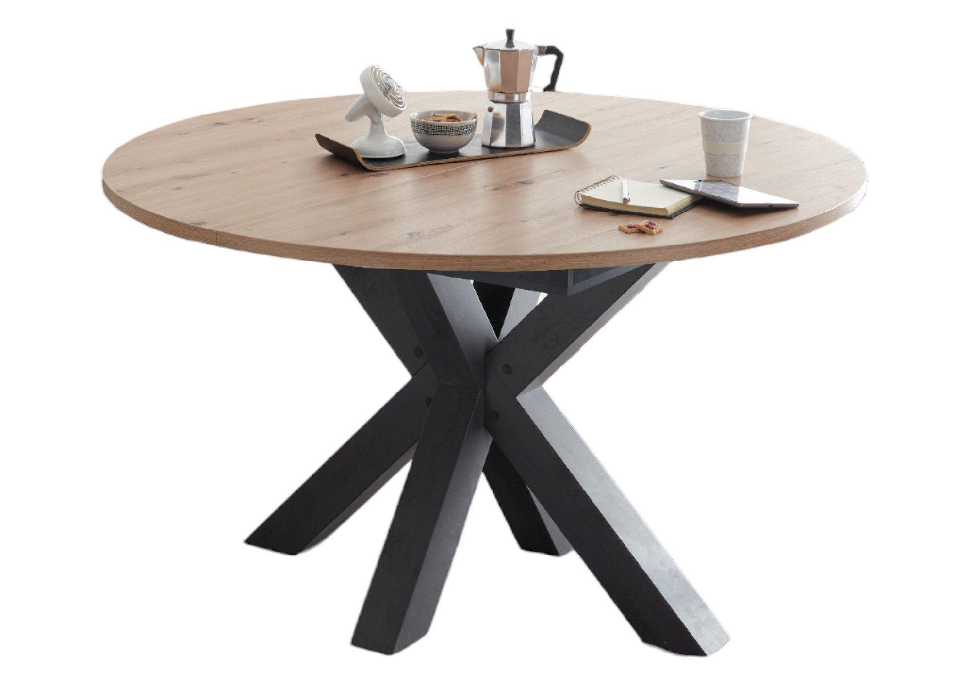 ESSTISCH Rund ausziehbar Edda 8 110 x 110 x 78 Küchentisch Graphit/Asteiche - Naturfarben, Holz (110/110/78cm) - 58aufmkessel