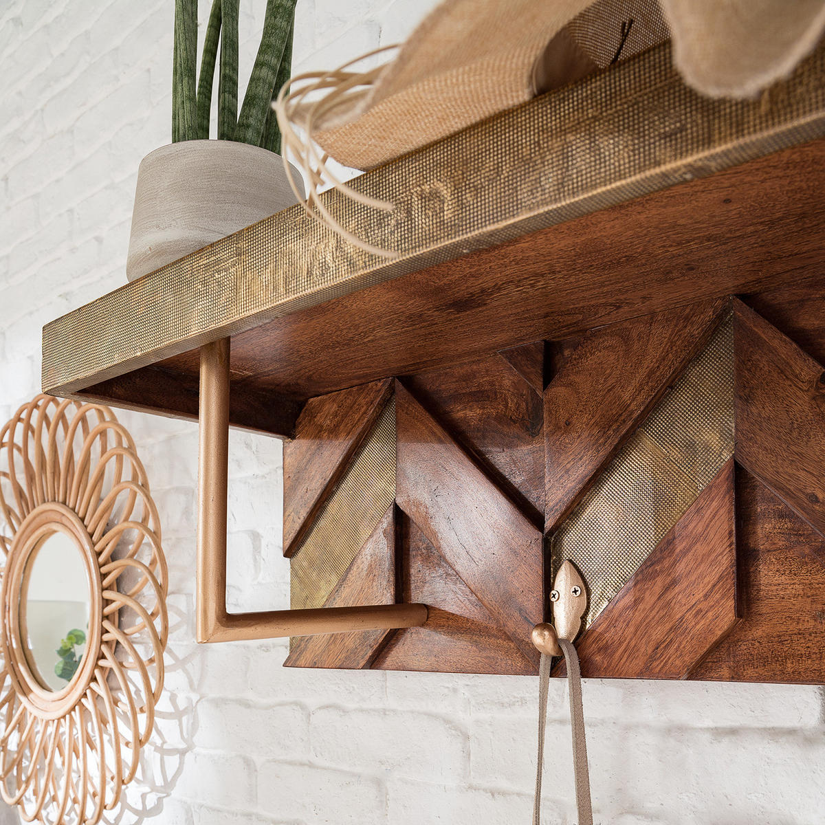 WANDGARDEROBE - Akazie massiv / Metall - Akaziefarben, Metall (81/30/25cm) - home24