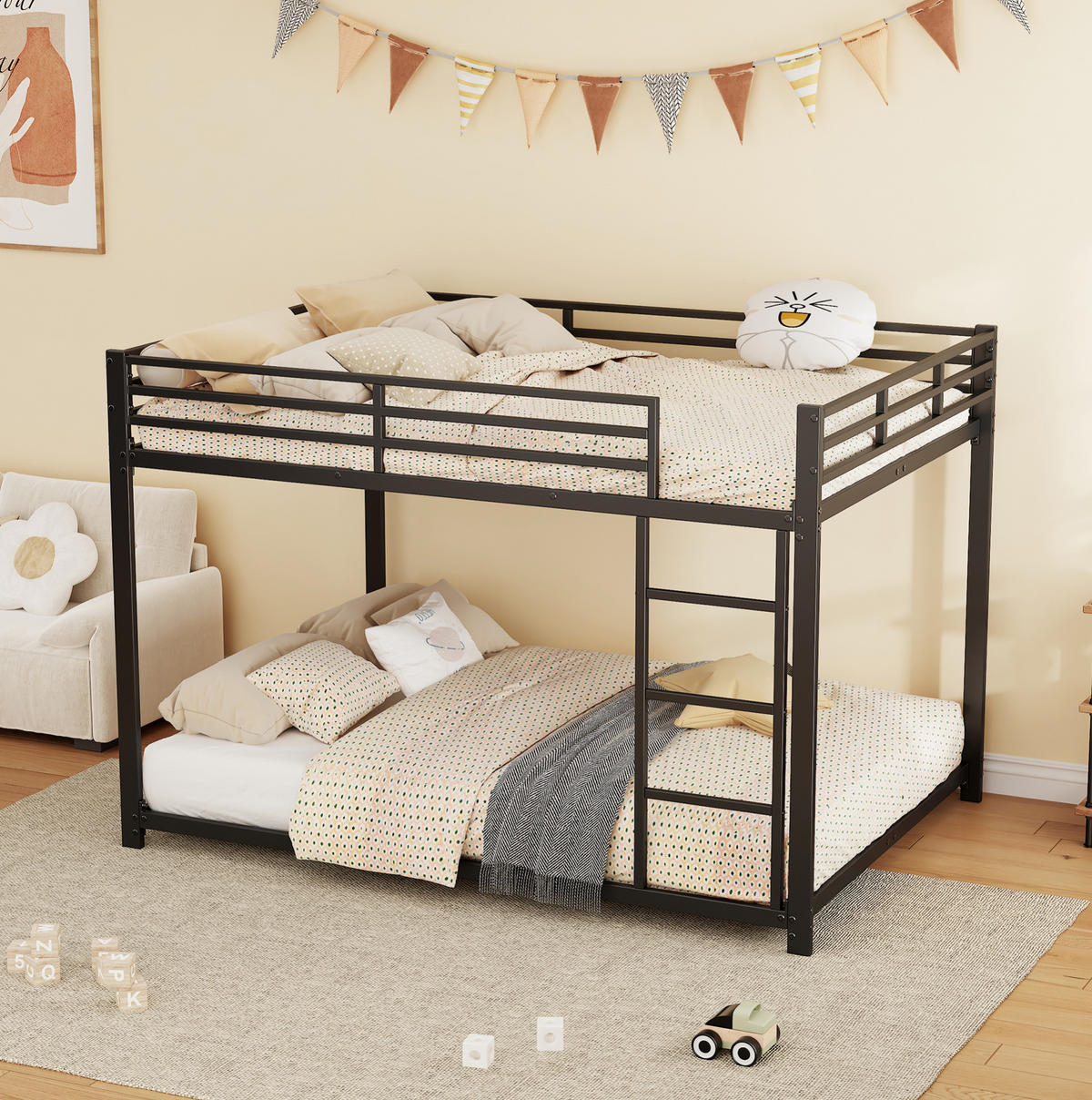 ETAGENBETT aus Metall 140x200 cm Schwarz mit Sicherheitsleisten und 2 Liegeebenen - Schwarz, Metall (140/200cm) - IVMEU
