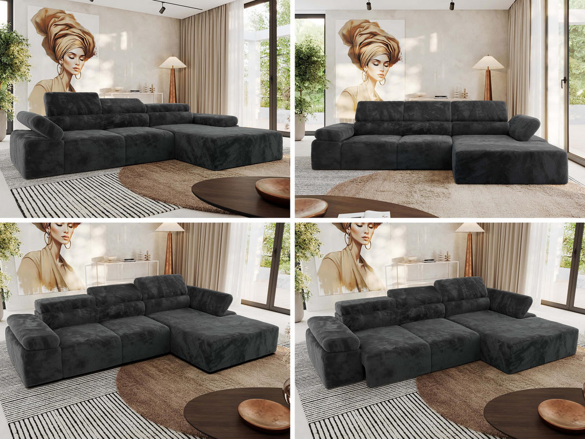 ECKSOFA RILASSO L Dunkelgrau Plüsch - rechts - Dunkelgrau/Schwarz, Kunststoff/Textil (174/296cm) - MKS
