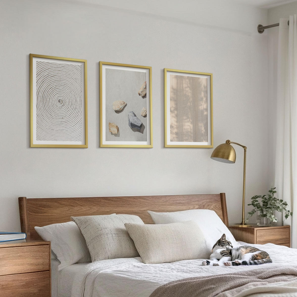 WANDBILDER 3er Set - 40x60 cm Goldrahmen - Boho-Naturtexturen und -Strukturen - Goldfarben, Kunststoff (40/60cm) - ArtPrintCave