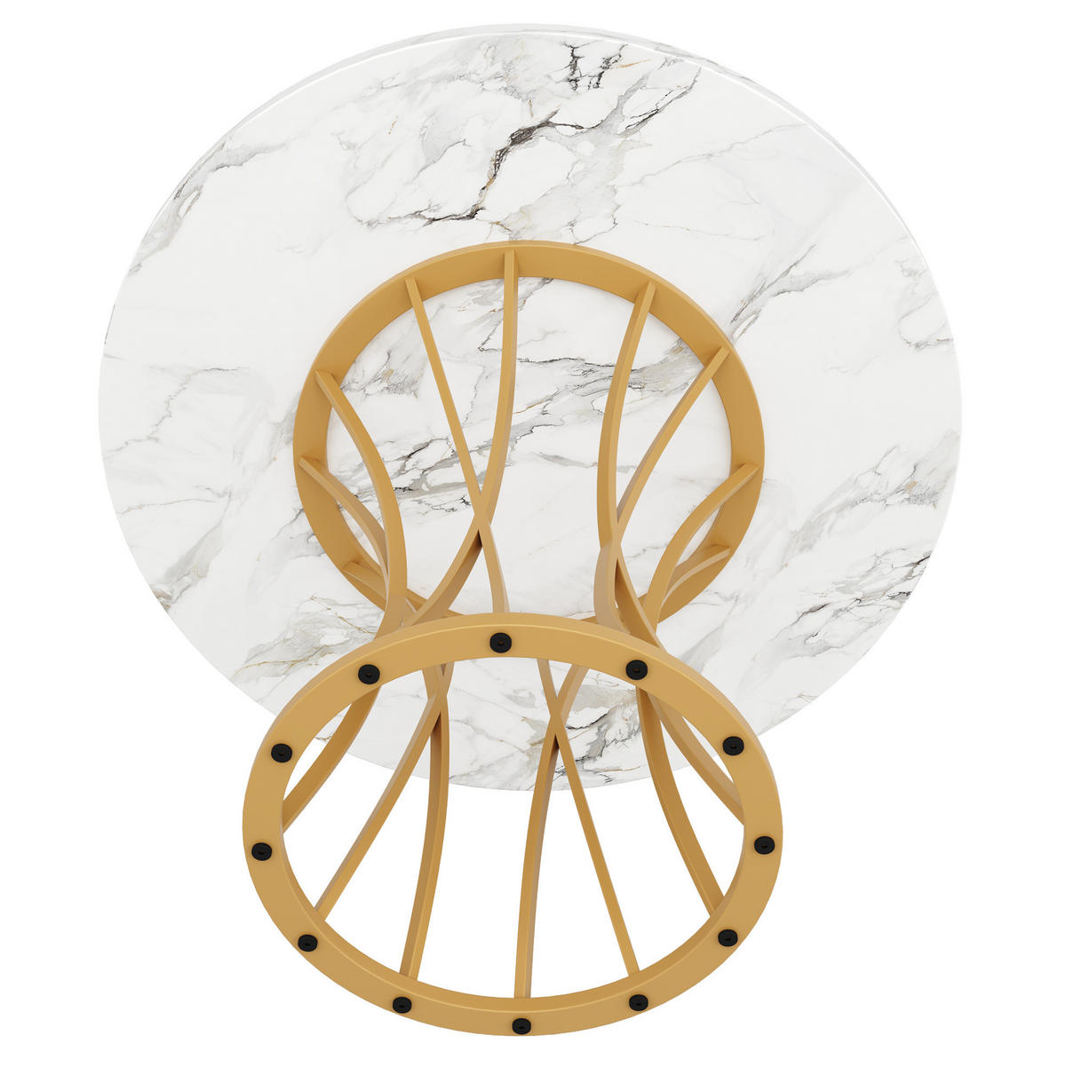 ESSTISCH 80x80x76 cm in Weiß und Gold aus MDF mit Marmoroptik auf goldenen Metallbeinen - Goldfarben, Holzwerkstoff (80/80/76cm) - Modfu