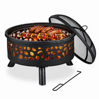 FEUERSCHALE Schwarz Silber Stahl mit Grillrost 60 cm - Schwarz, Metall (60/51/60cm) - Relaxdays
