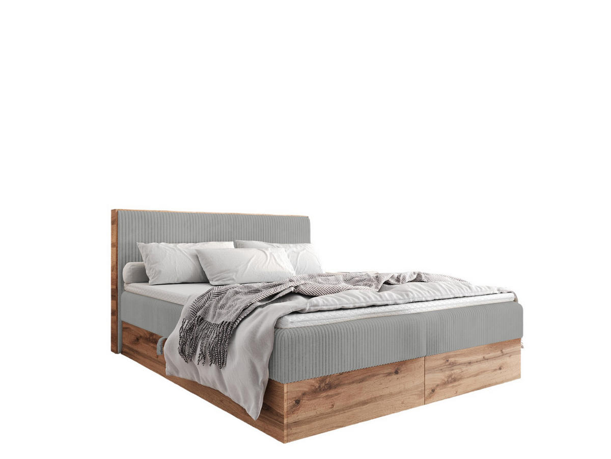 BOXBETT TESSA 200x200 Hellgrau Cord - H3 - Grau, Textil (120/200cm) - AN-Moebel 4u
