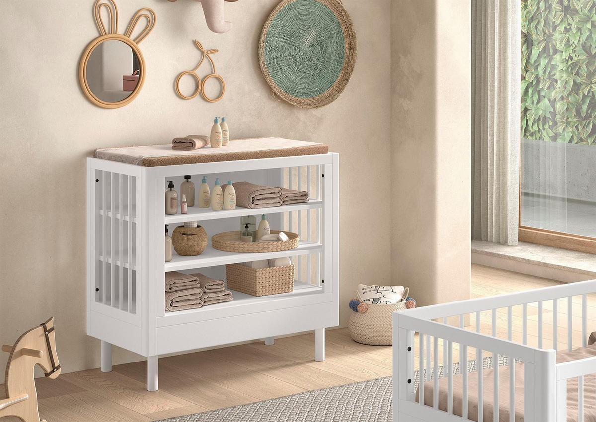 WICKELREGAL Keeley Buche Weiß Holz Babyregal Komfort Stabil Modern - Weiß, Holz (55/95/100cm) - 58aufmkessel