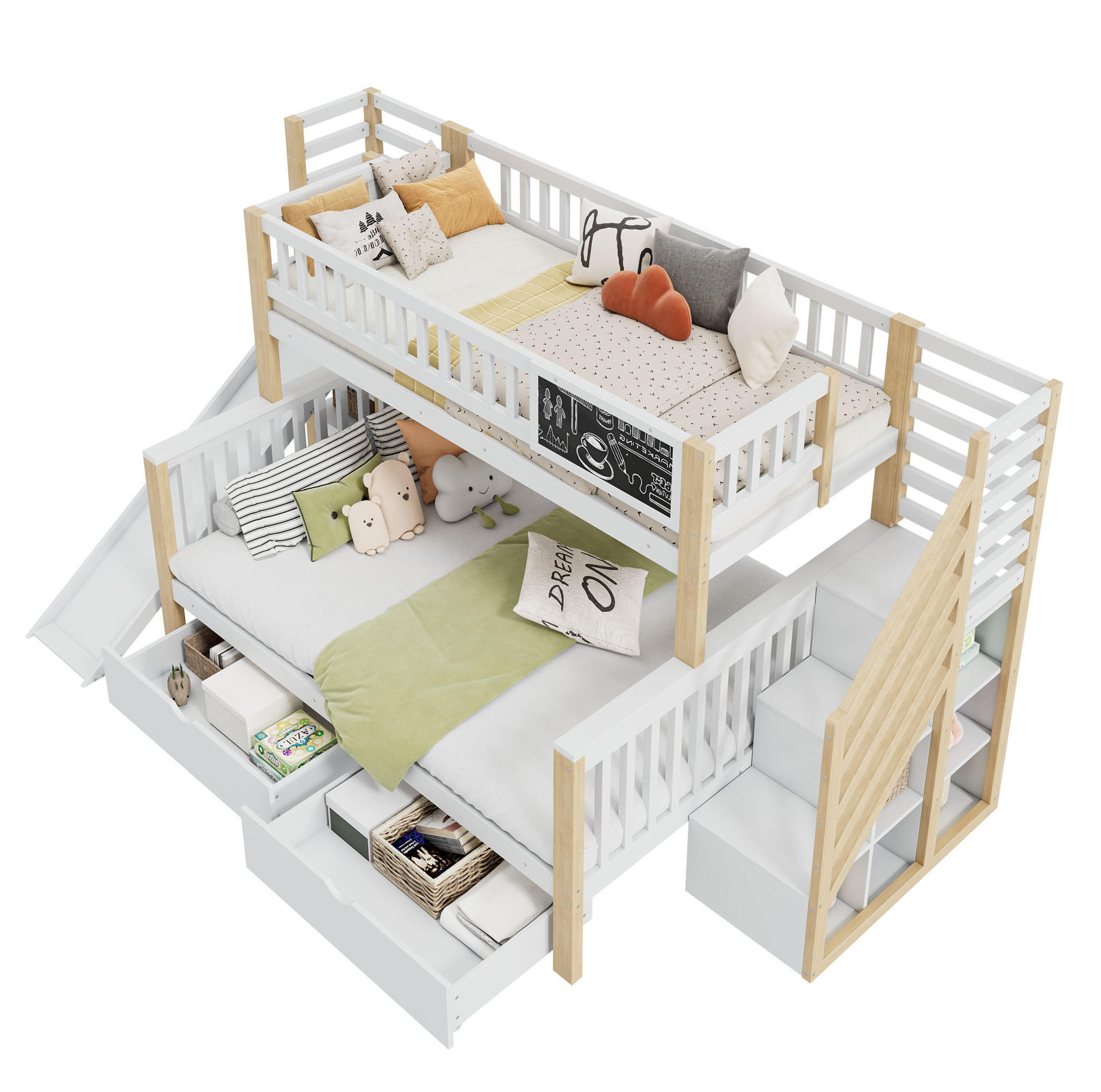 ETAGENBETT 140/200 cm Weiß mit Rutsche und Stauraum - Weiß, Holz (140/200cm) - OKWISH