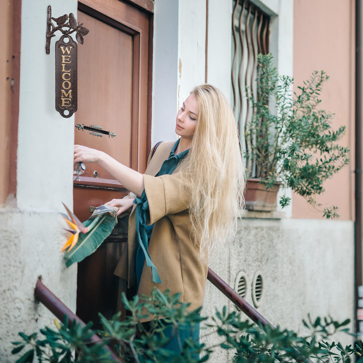 WELCOME Schild - Dunkelbraun, Metall (18/39.5/2cm) - Relaxdays