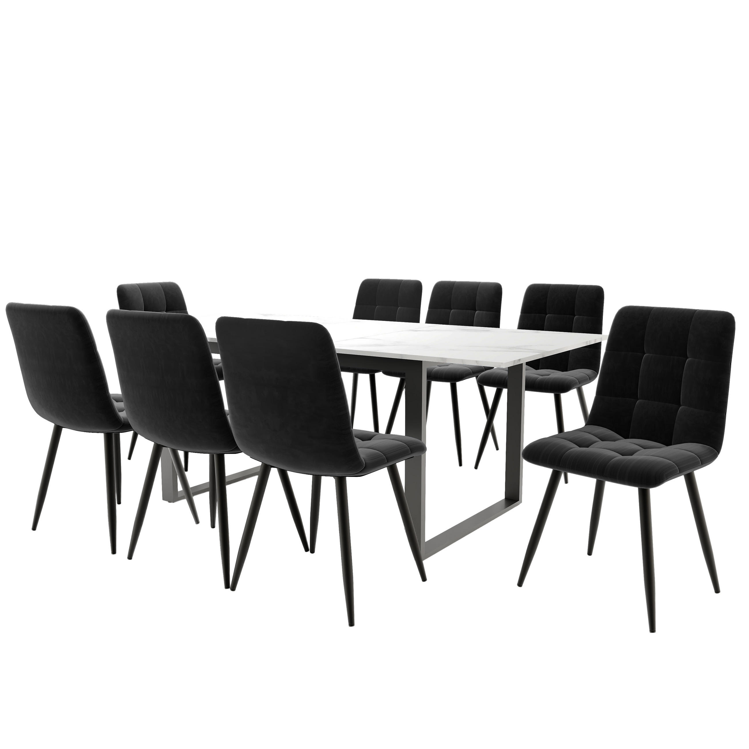ESSGRUPPE Esstisch 8 Stühle Weiß Schwarz 140-180cm - Schwarz, Holzwerkstoff (80/75/180cm) - FLIEKS
