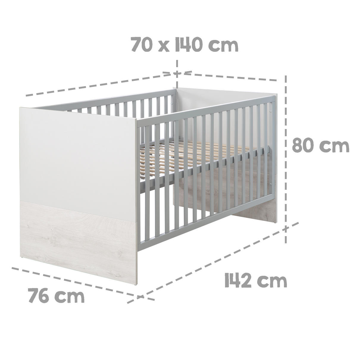BABYBETT Maren 2 70 x 140 cm - Hellgrau, Holzwerkstoff (70/140cm) - Roba