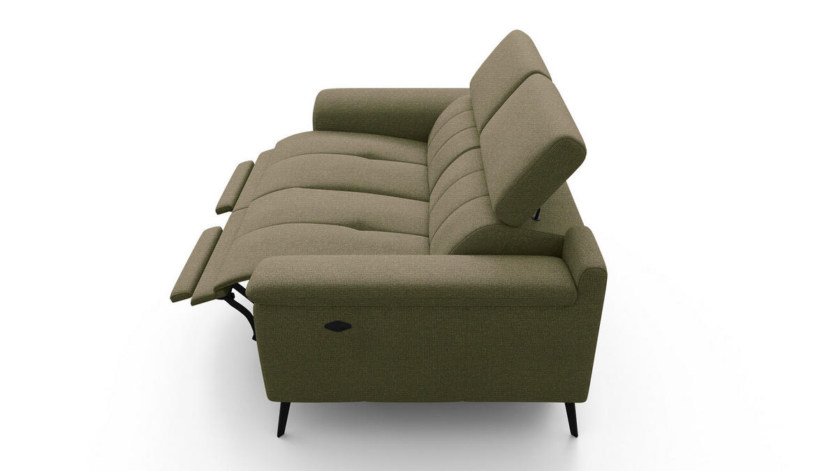 RELAXSOFA FIERO 2-Sitzer mit 2 Relaxfunktionen, olivgrün - Schwarz/Olivgrün, Holzwerkstoff/Textil (170/82/103cm) - Wozimo