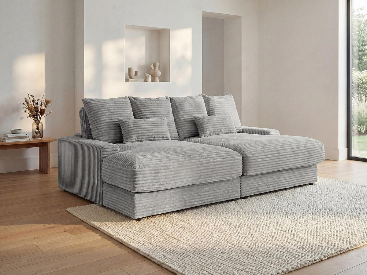 SOFA 3-Sitzer - tiefe Komfortsitzfläche - grob gerippter Cord - Grau - CALAZO - Grau, Textil (232/85/170cm) - Vente-Unique
