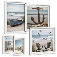 BILDER SET 5er Set - 50x50 cm & 20x30 cm & 40x60 cm Weißer Rahmen - Abstrakte Pflanzenmotive - Weiß, Kunststoff (40/60cm) - TULUP